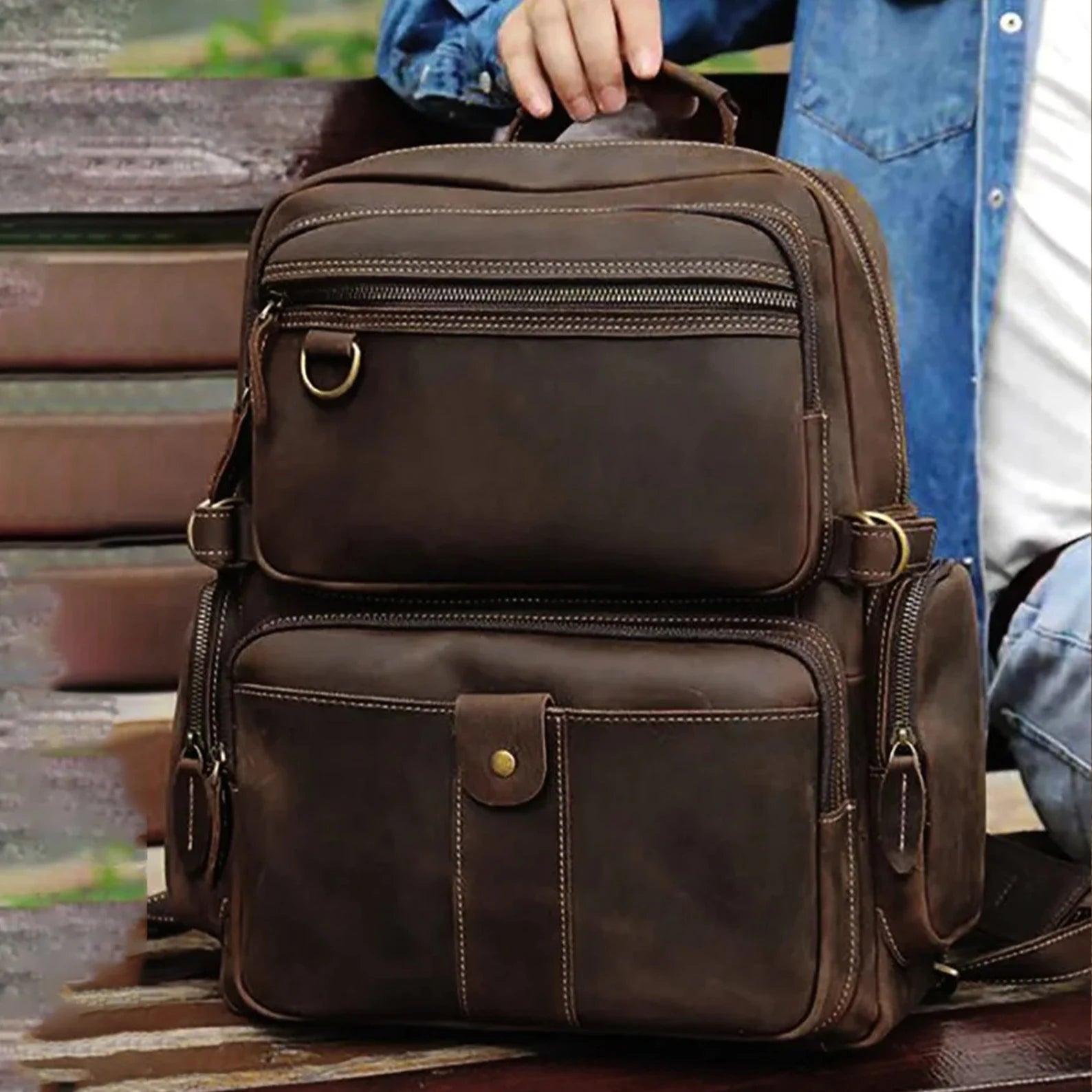 Handmade vintage leather backpack