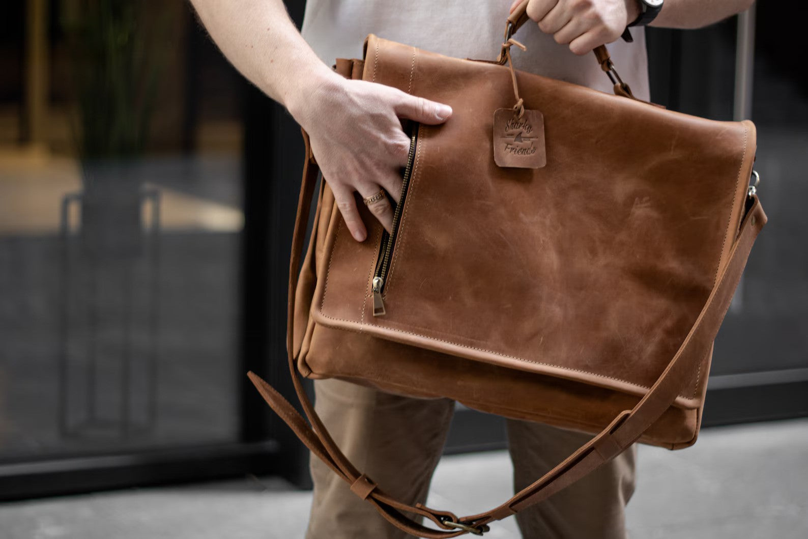 Buffalo Leather Messenger Cross-Body Bag