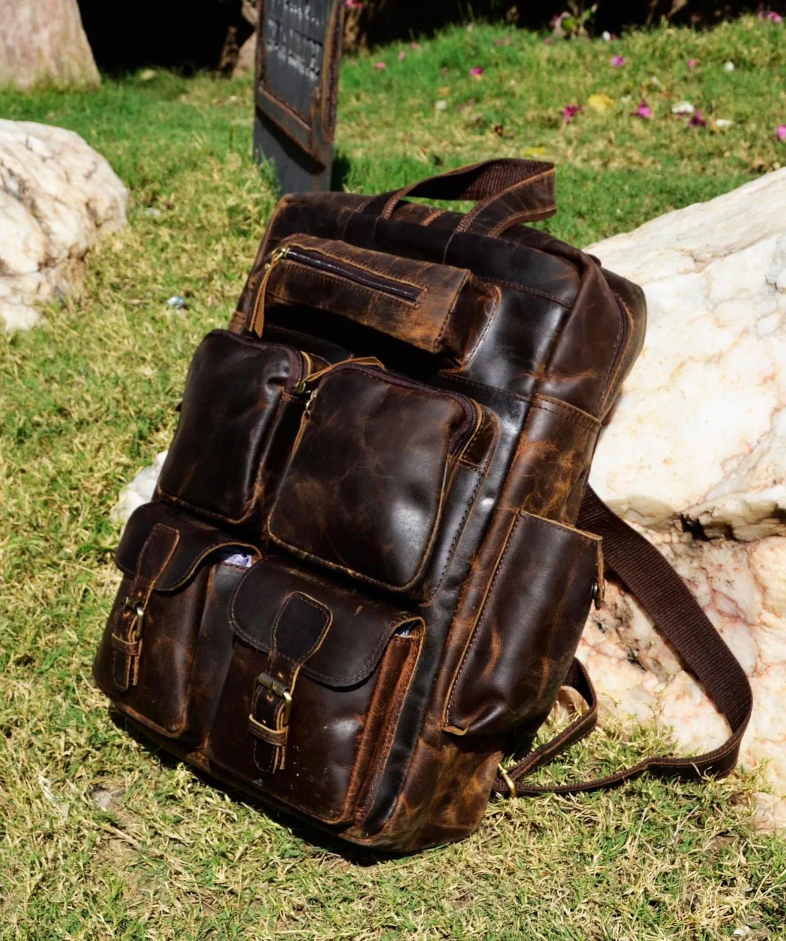 Leather Backpack Travel Rucksack Bag