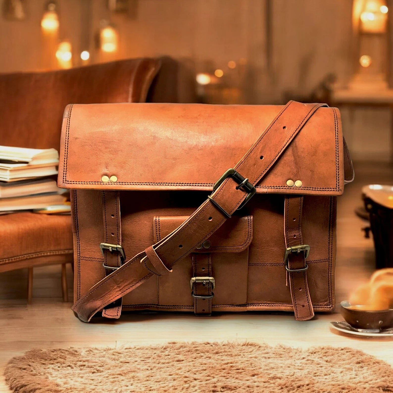 Leather Messenger Bag Laptop Bag