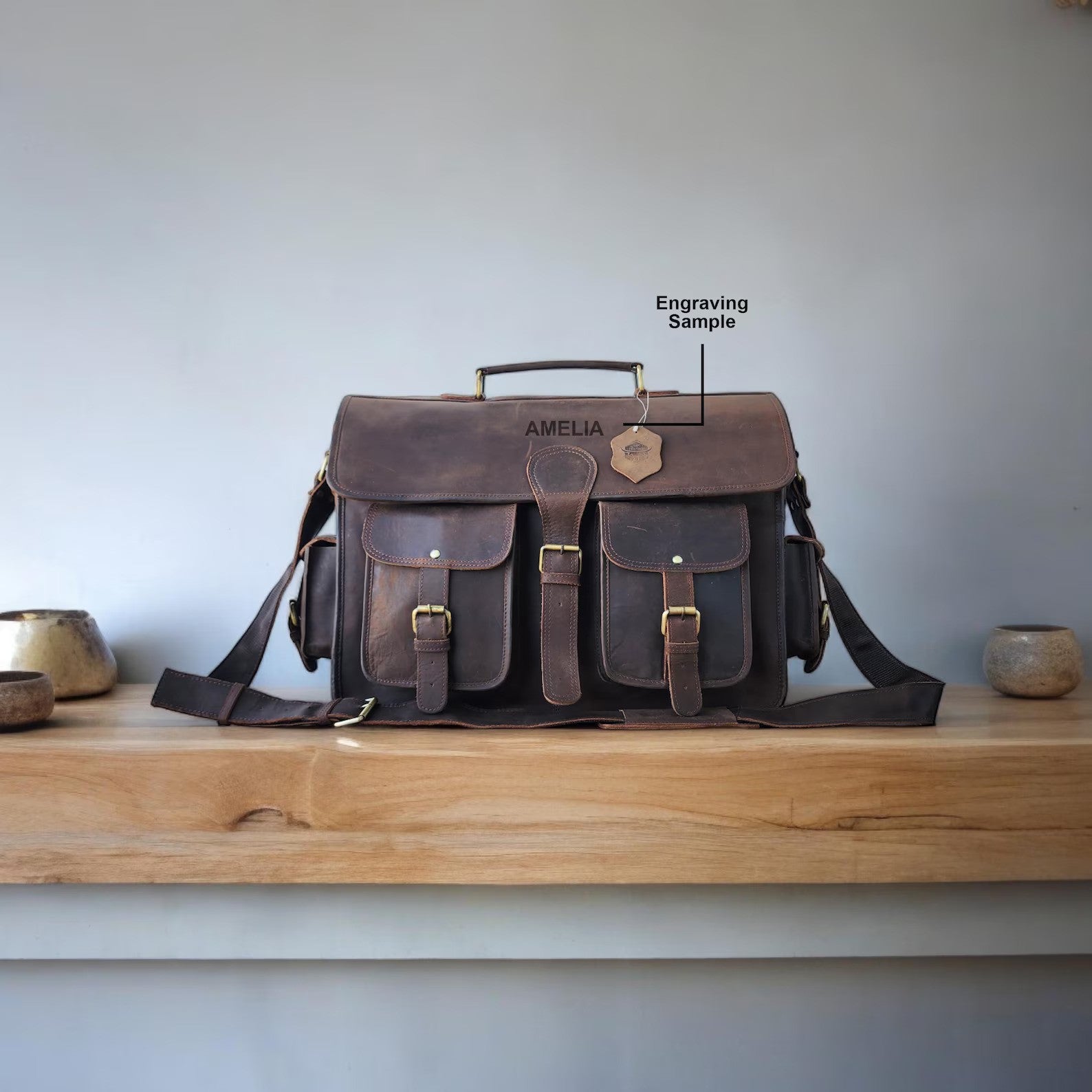 Buff Leather Travel Laptop Bag