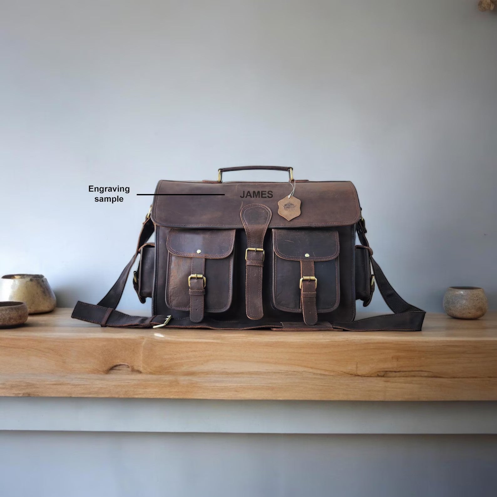 Buff Leather Travel Laptop Bag