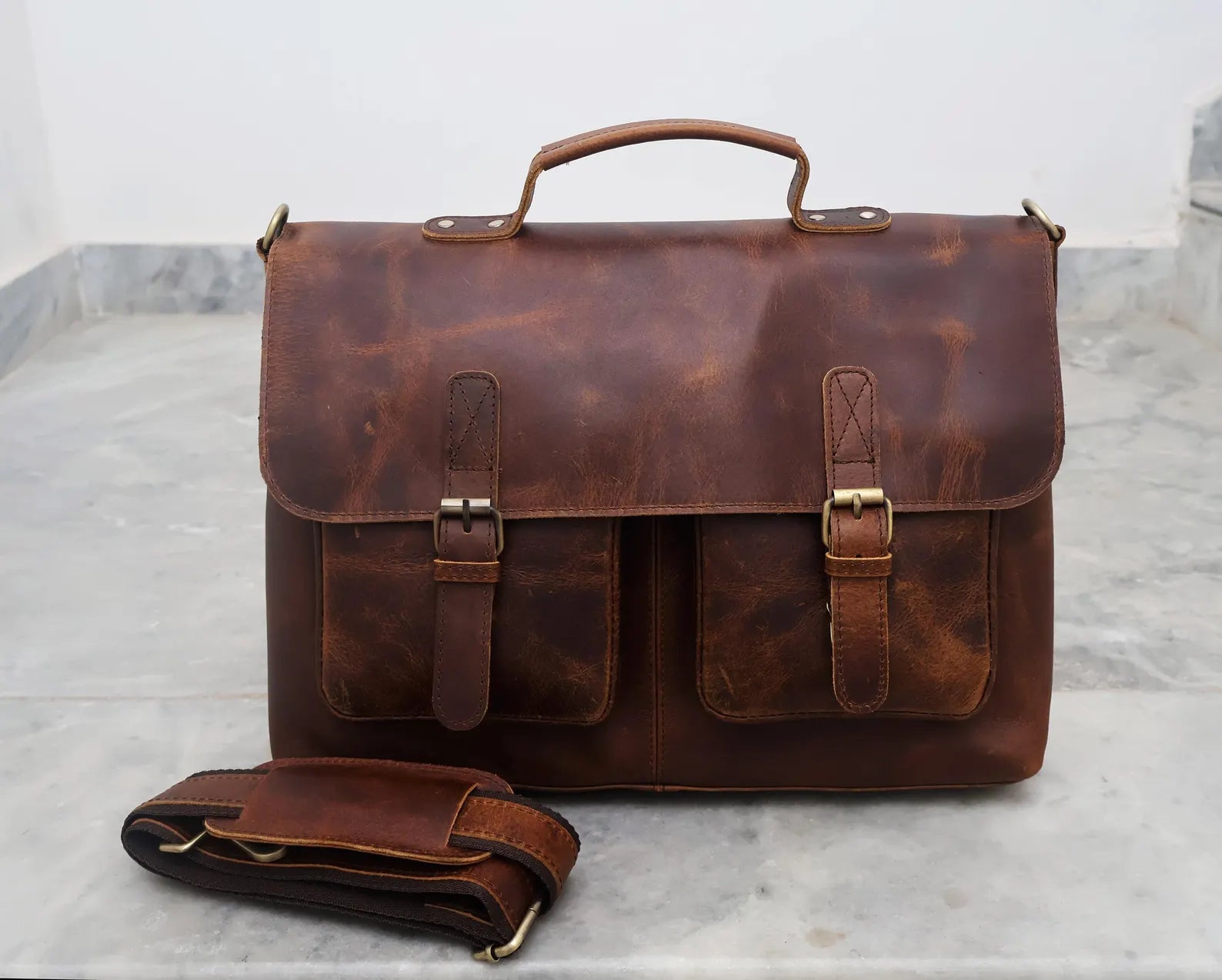 Handmade Buffalo Leather Messenger Bag