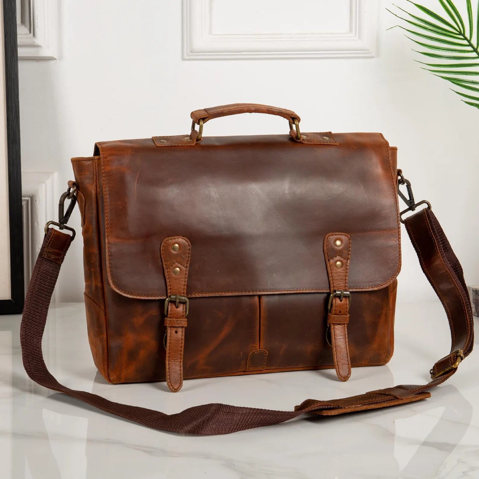 Leather Messenger Bag Briefcase