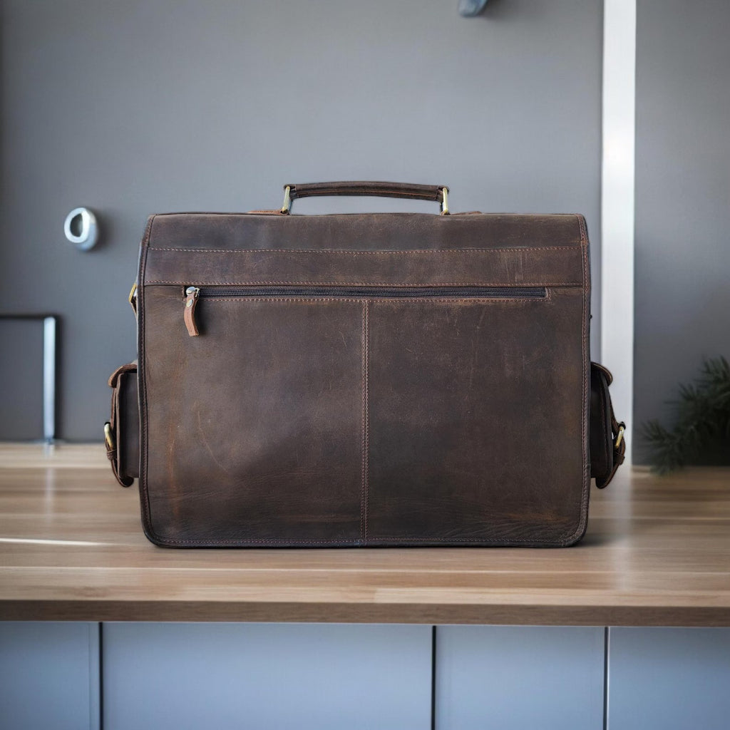 Buff Leather Travel Laptop Bag