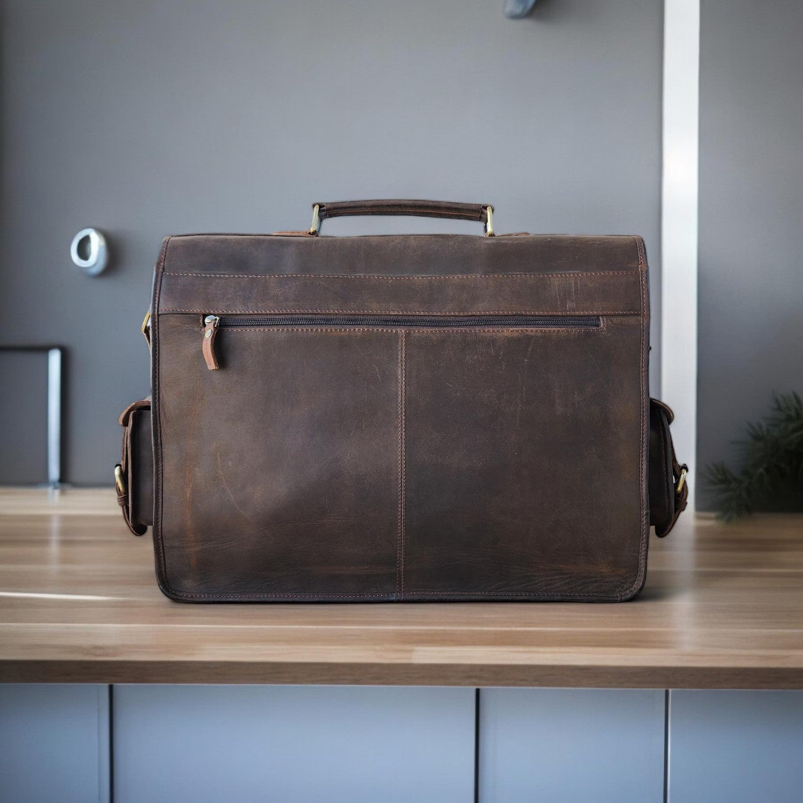 Buff Leather Travel Laptop Bag