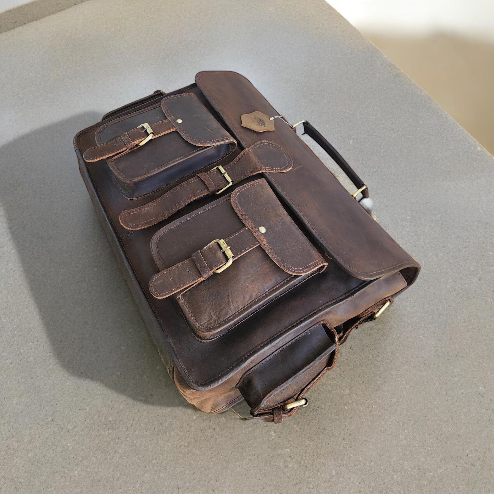 Buff Leather Travel Laptop Bag