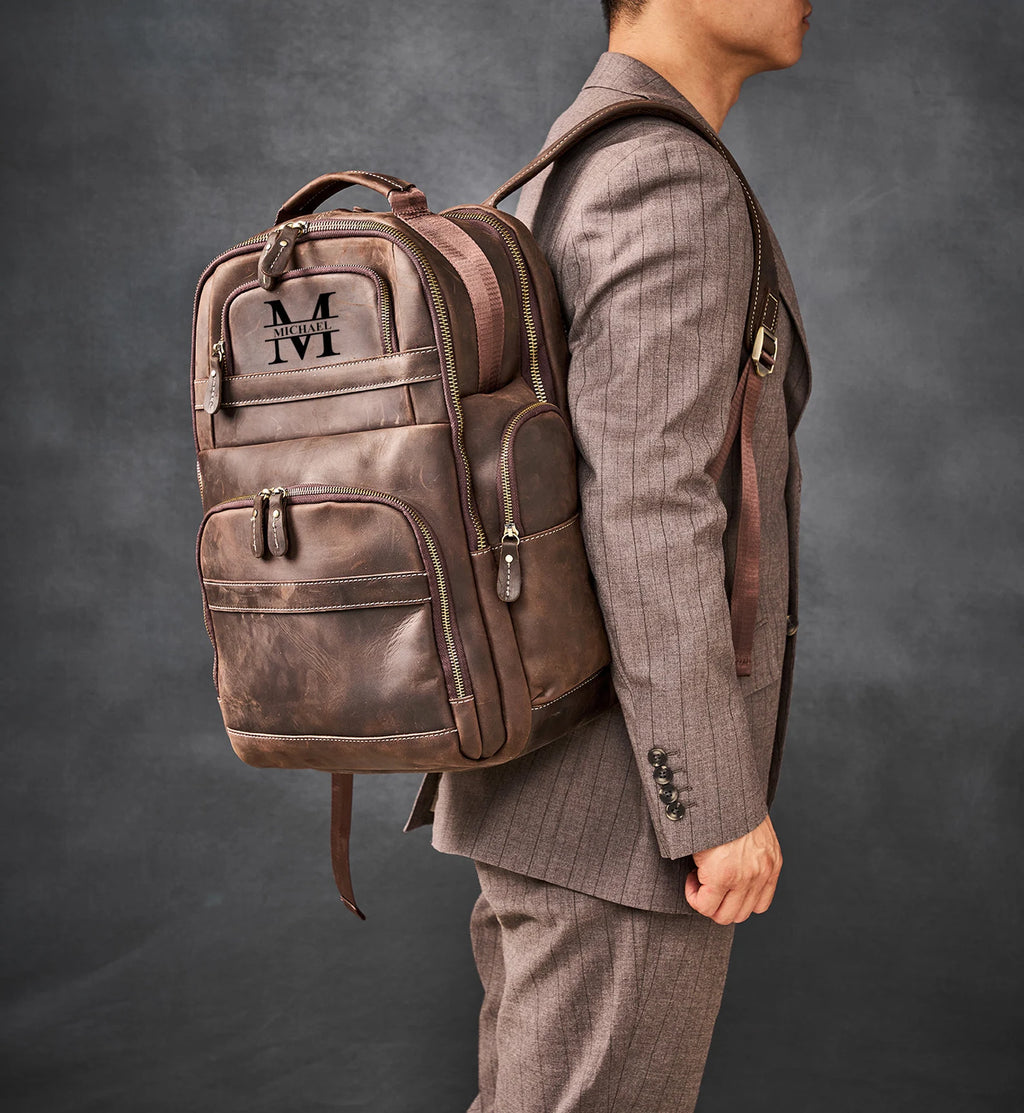 Leather Laptop Backpack Rucksack Men bag