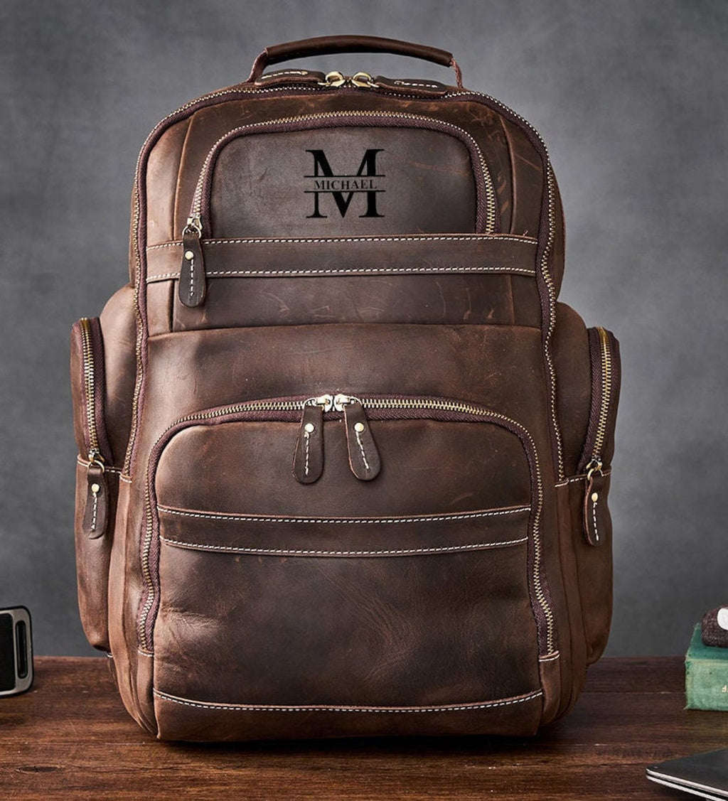 Leather Laptop Backpack Rucksack Men bag