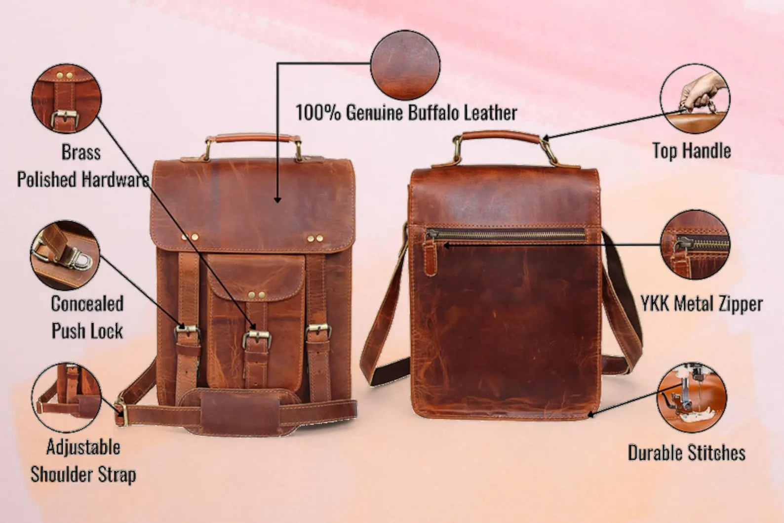 Leather Messenger Bag, Laptop Case