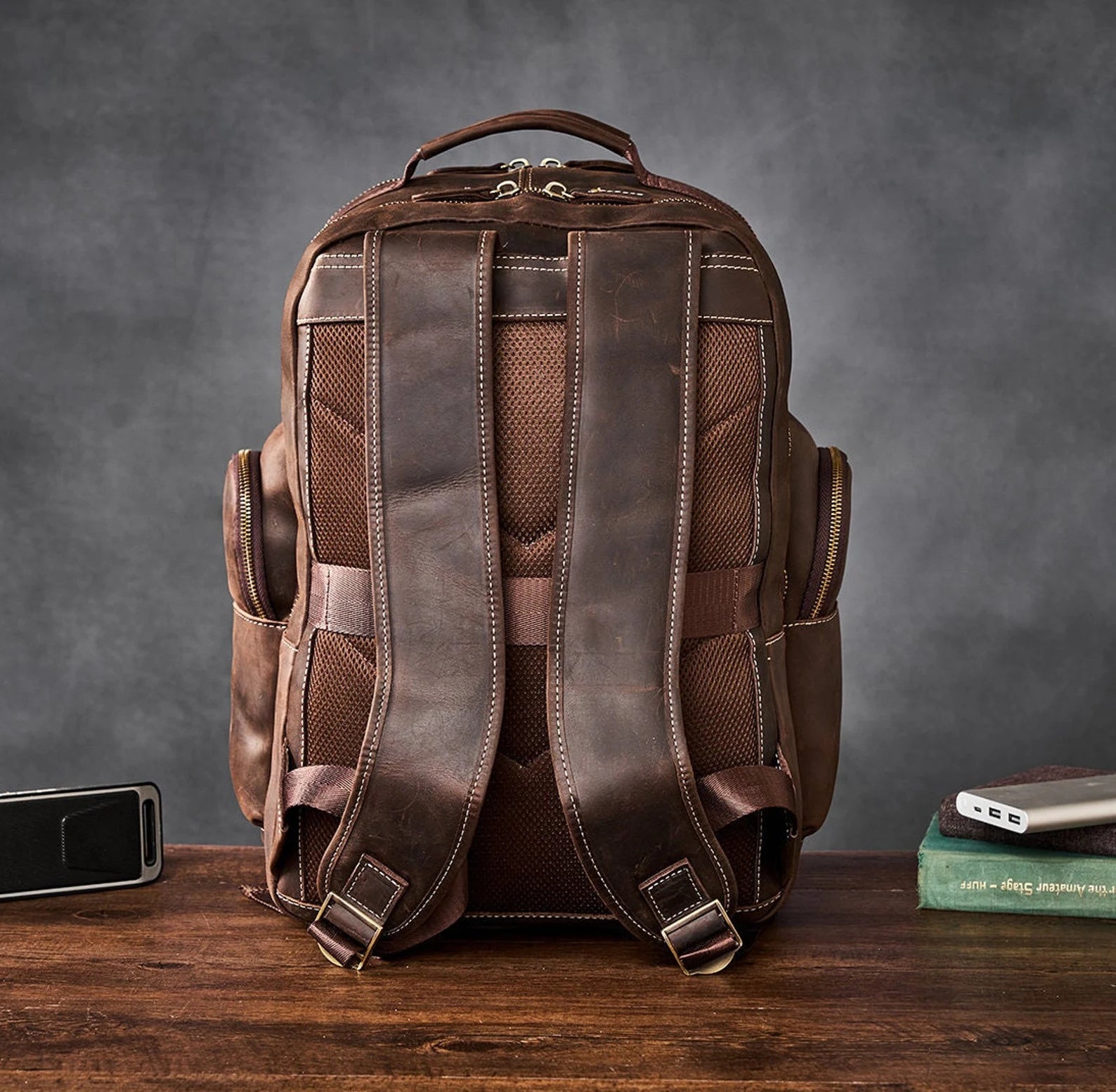 Leather Laptop Backpack Rucksack Men bag