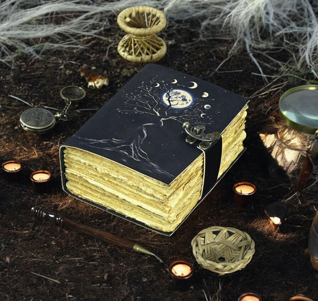 Large Grimoire leather journal, Tree of Life