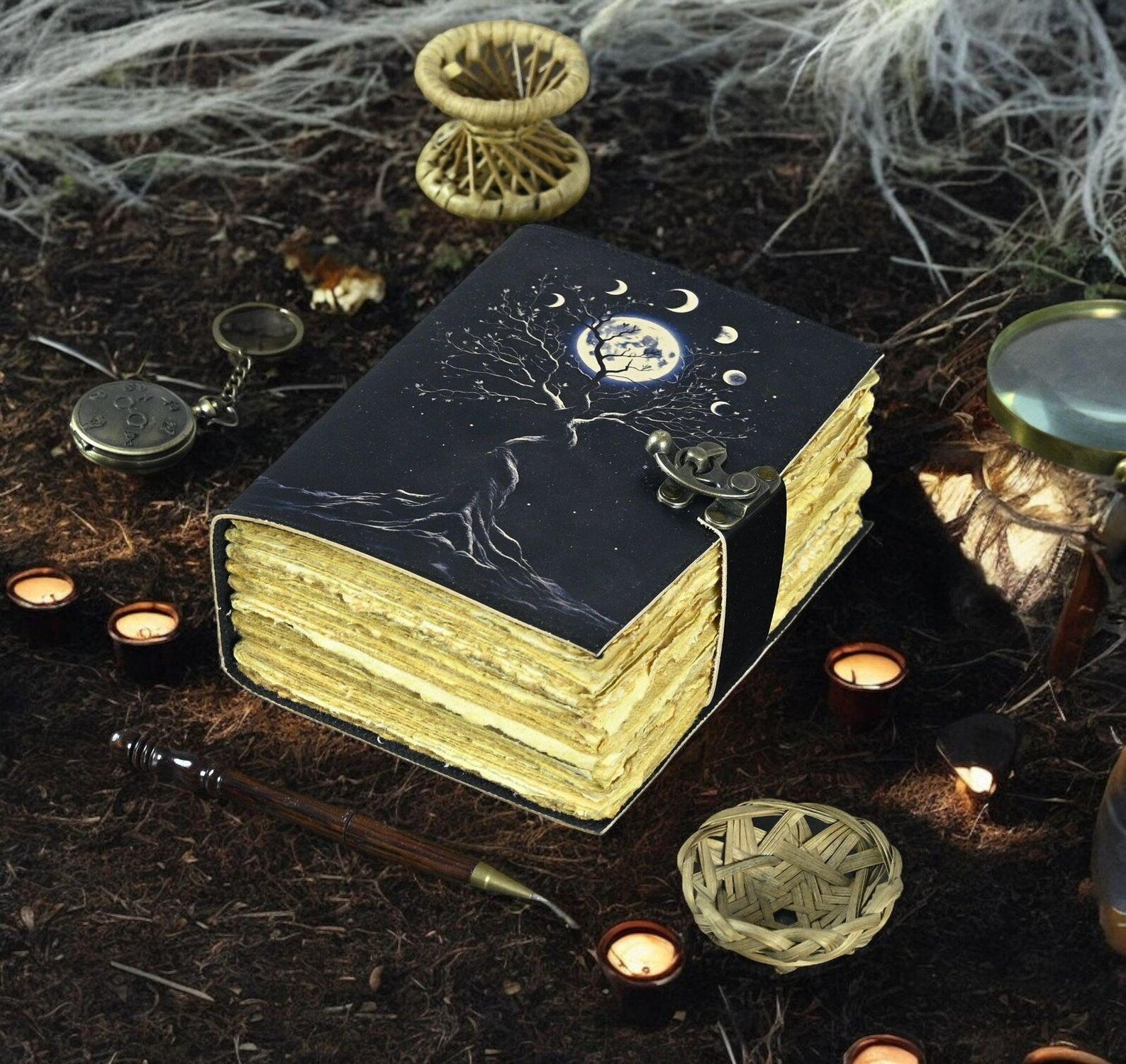 Large Grimoire leather journal, Tree of Life