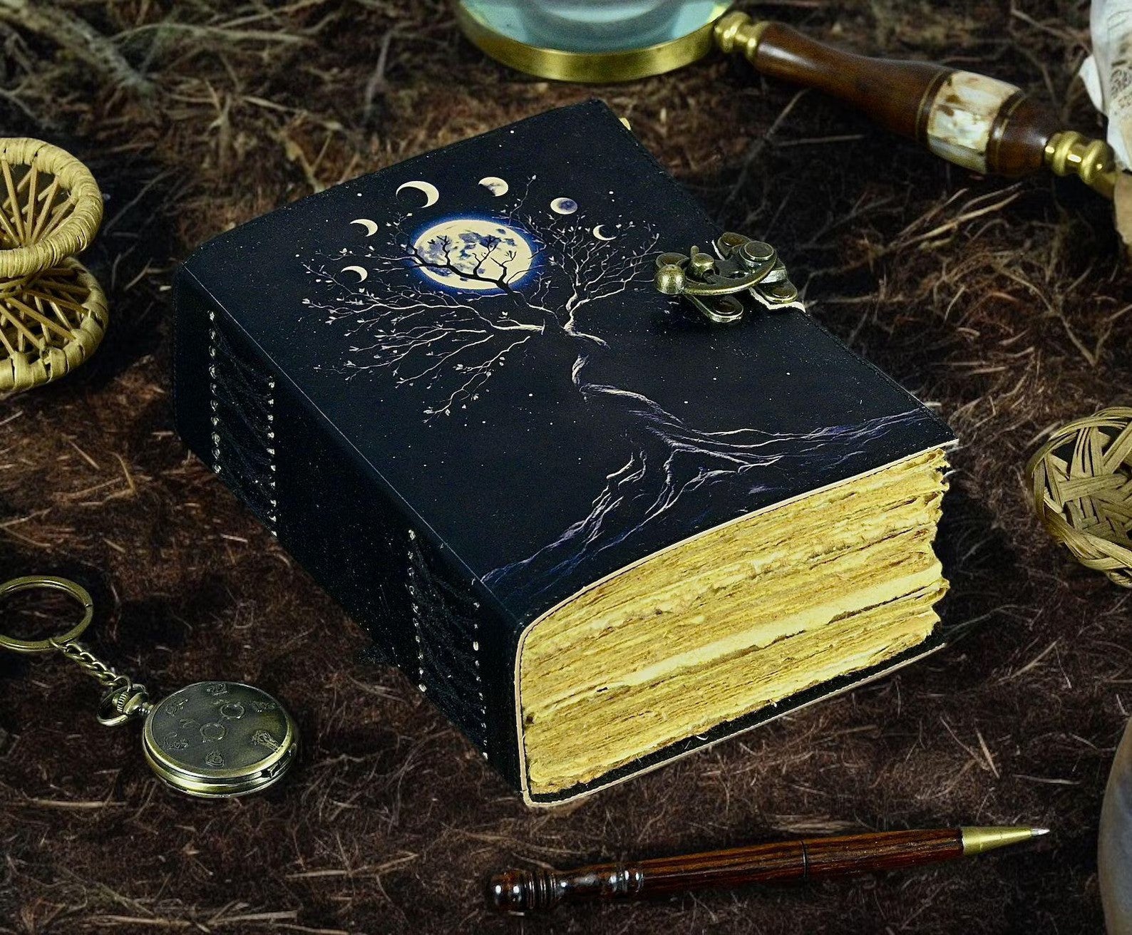 Large Grimoire leather journal, Tree of Life