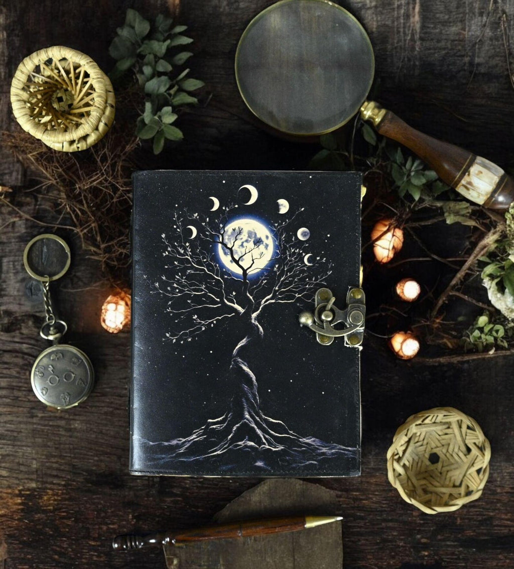 Large Grimoire leather journal, Tree of Life