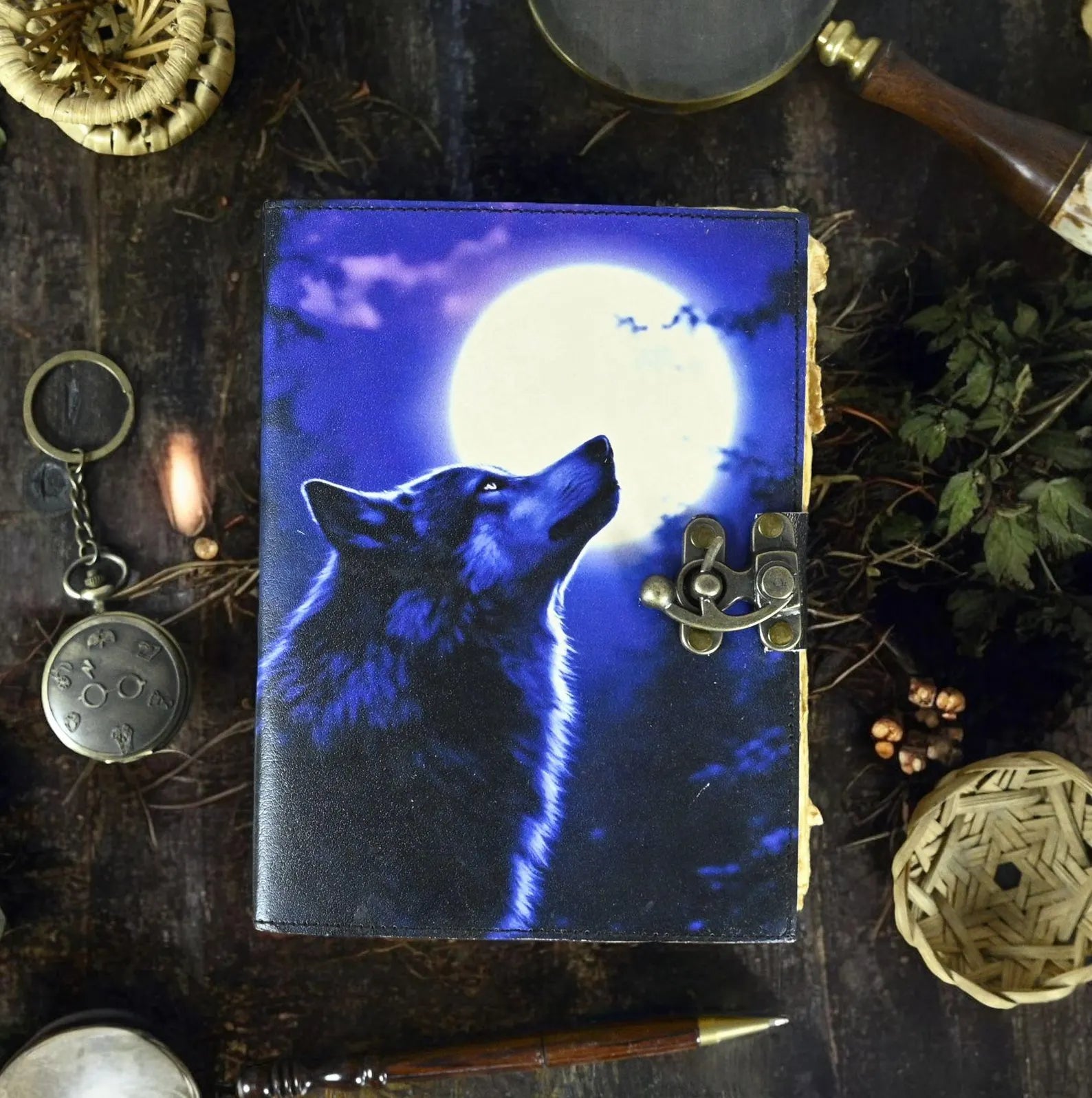 Large Wolf Vintage Leather Journal Grimoire Journal