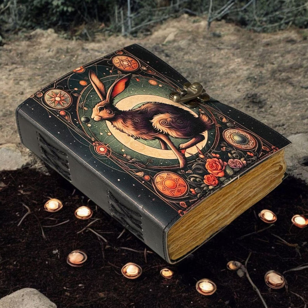 Leather Journal Notebook Easter Rabbit Print