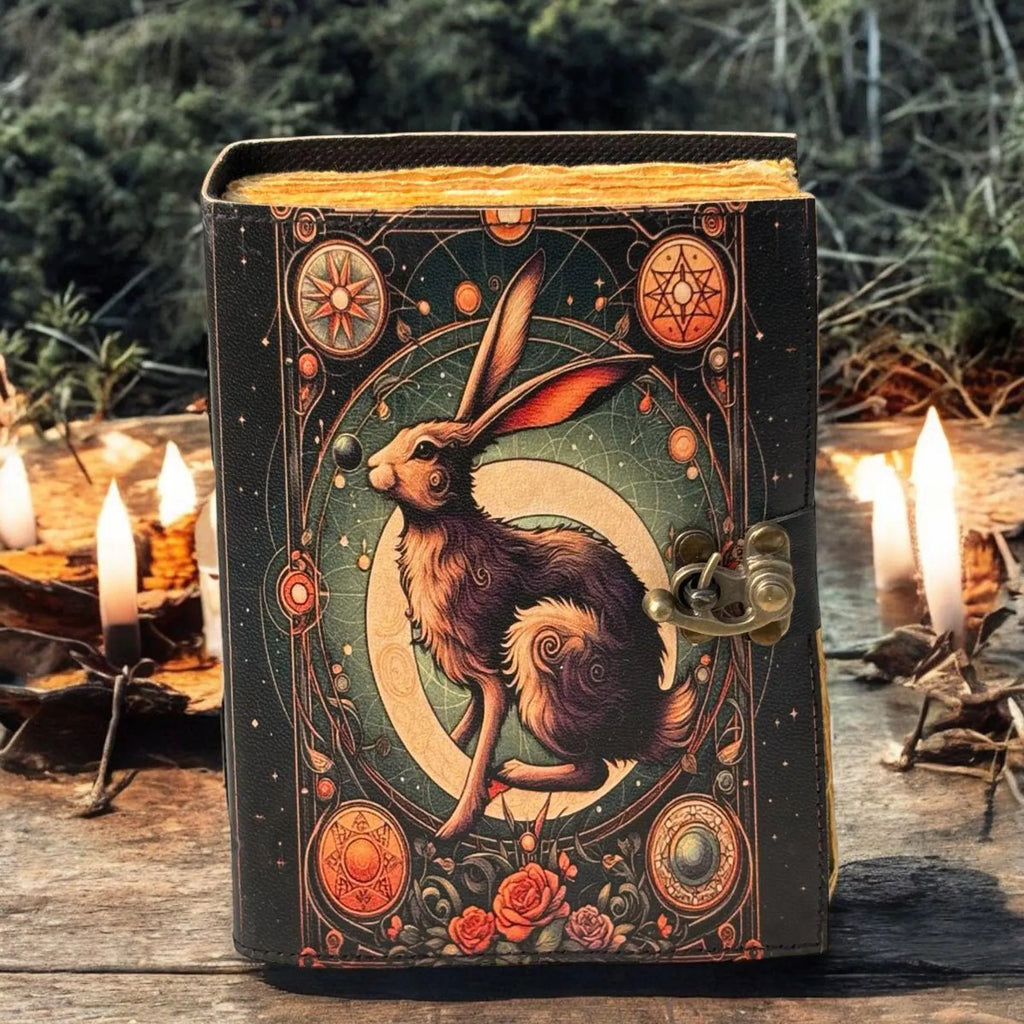Leather Journal Notebook Easter Rabbit Print
