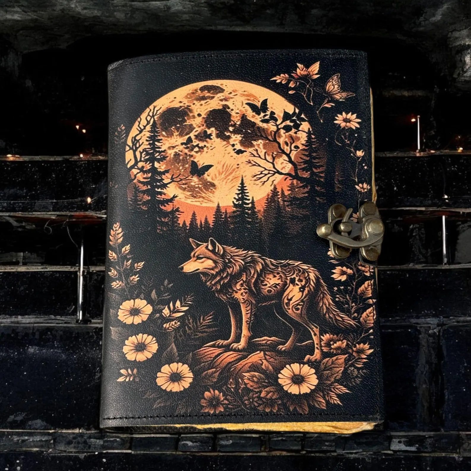 Leather Journal Notebook Wolf Print