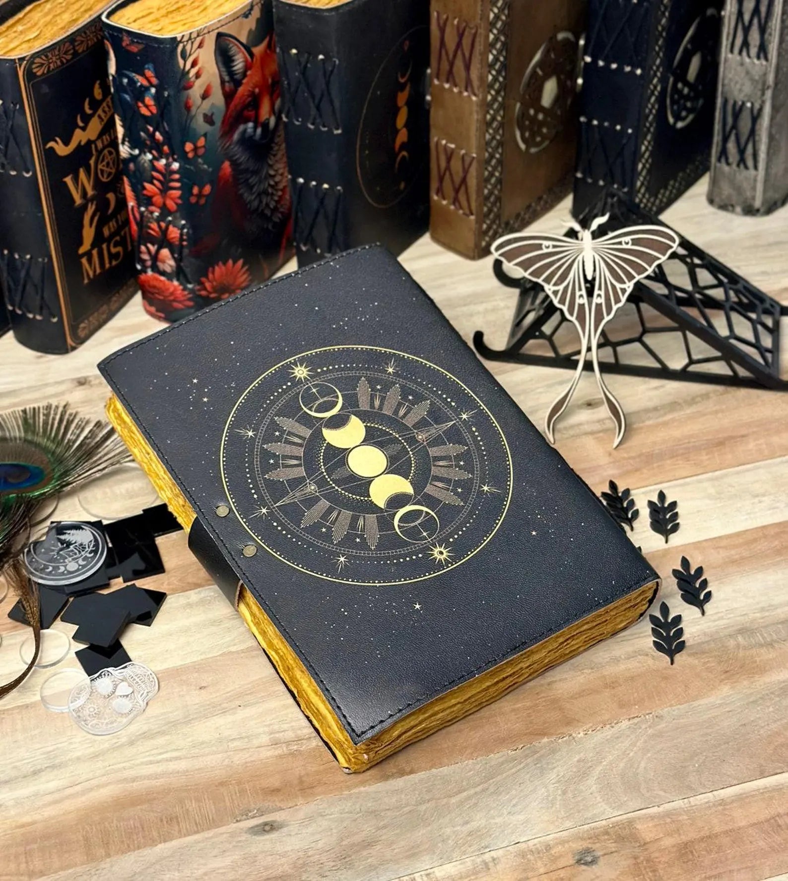 Celestial Sun & moon vintage leather journal