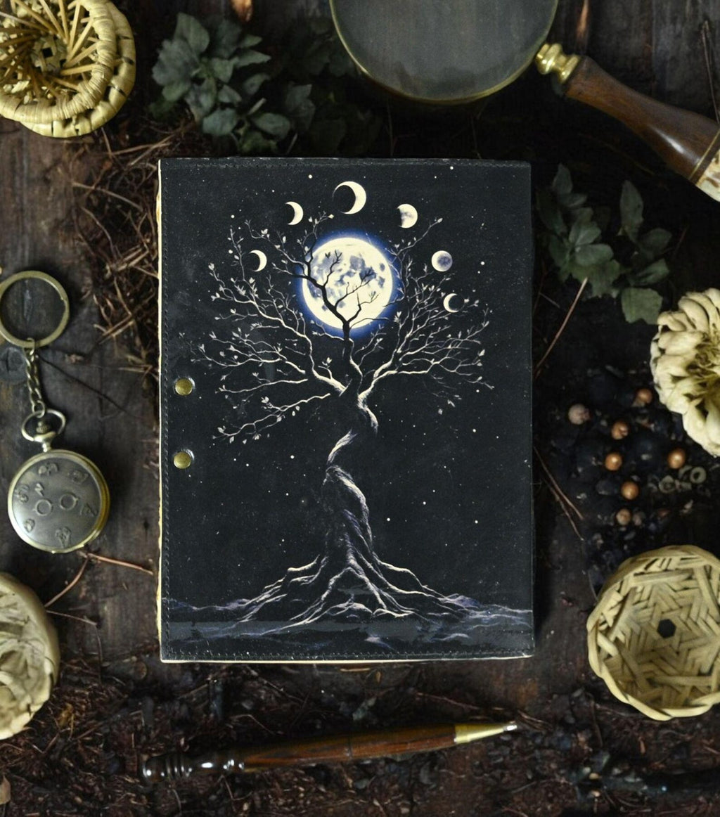 Large Grimoire leather journal, Tree of Life