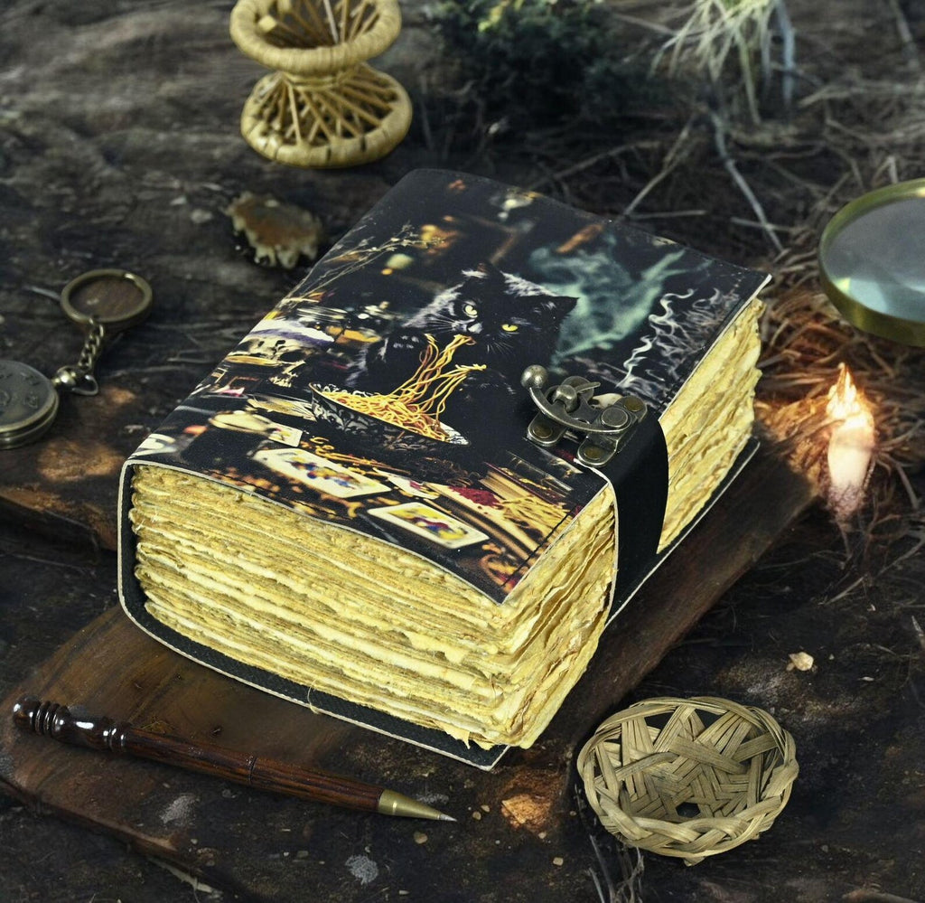 Vintage Cat Eating Noodles Leather journal