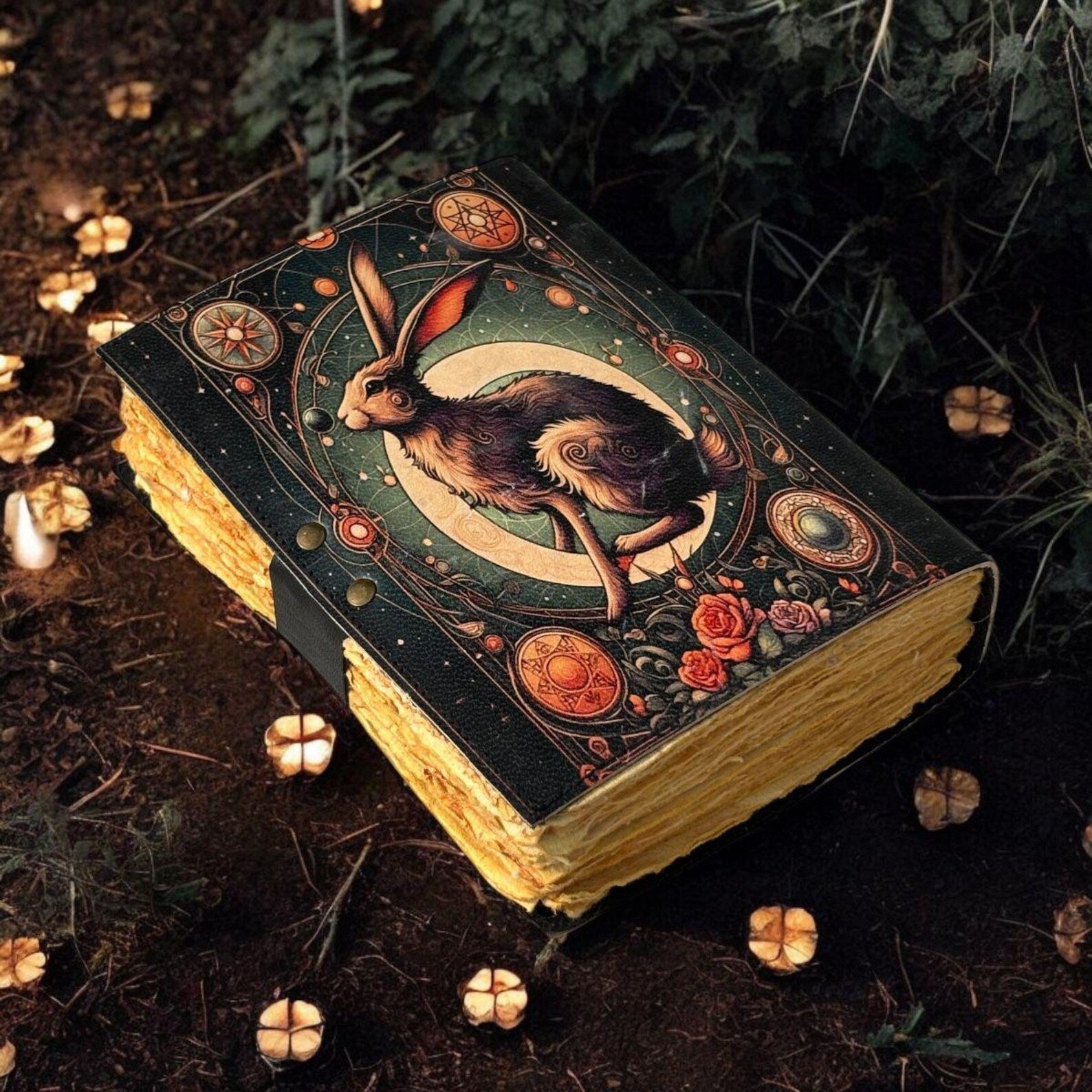 Leather Journal Notebook Easter Rabbit Print