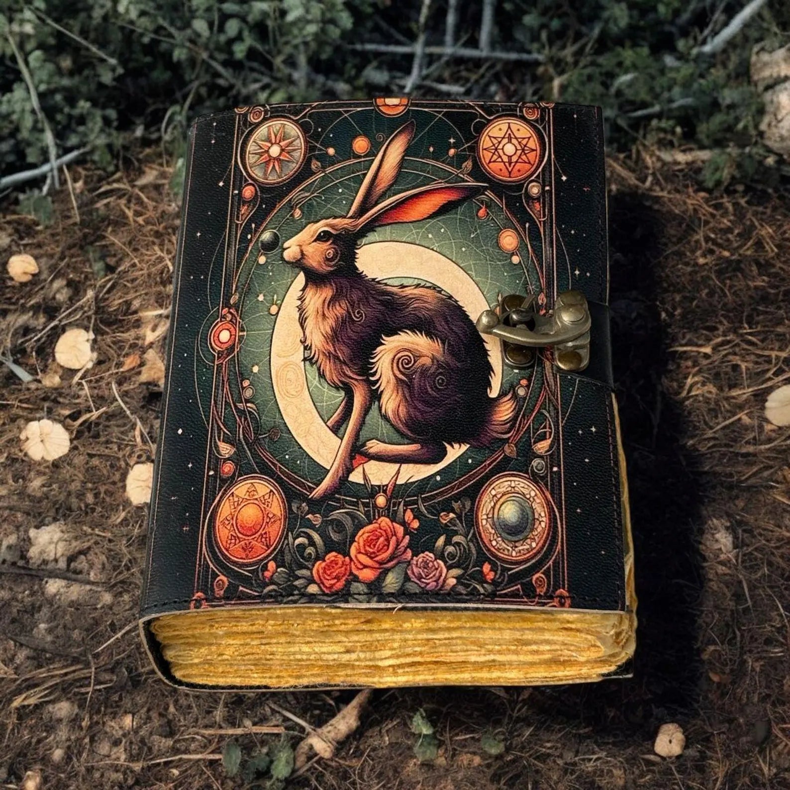 Leather Journal Notebook Easter Rabbit Print