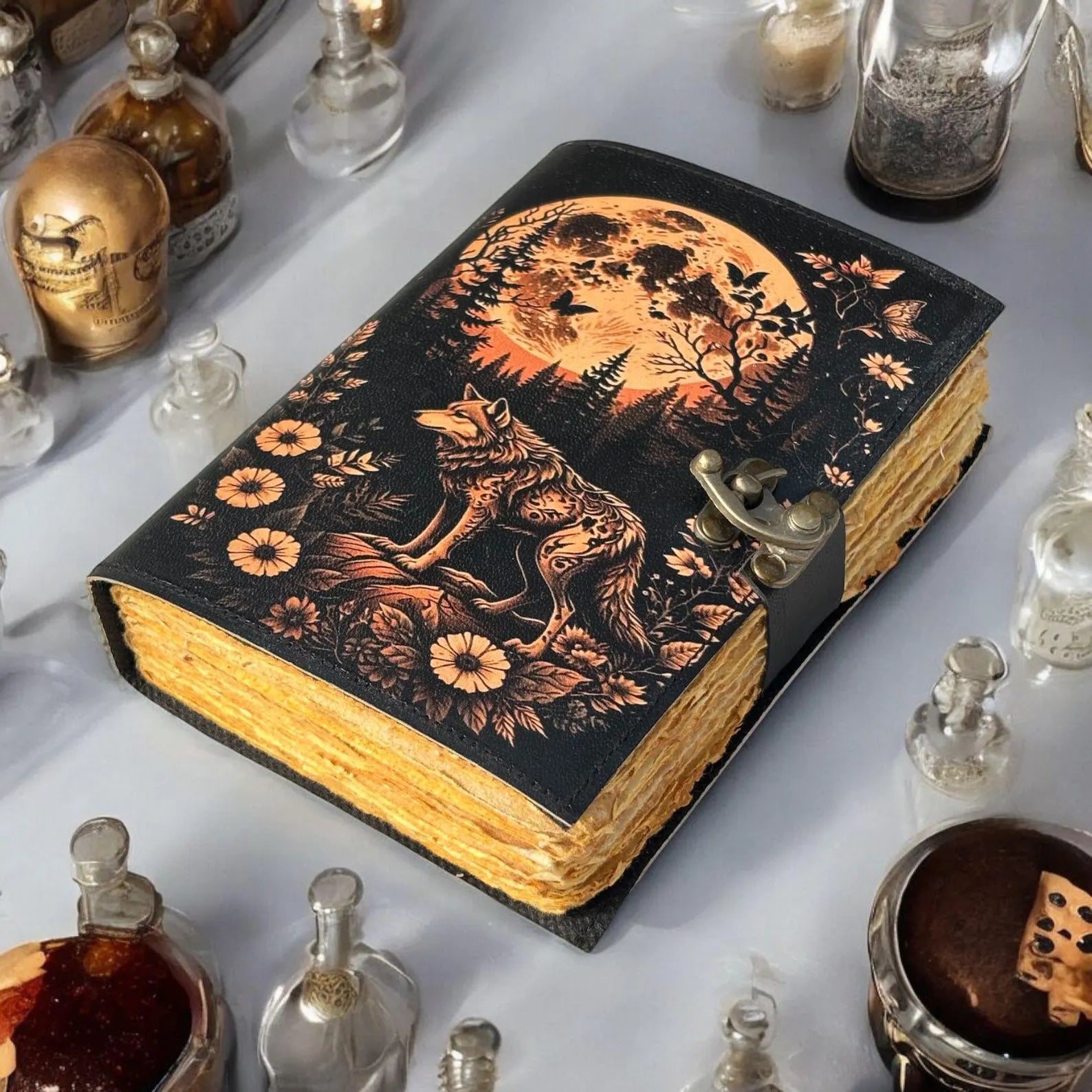 Leather Journal Notebook Wolf Print