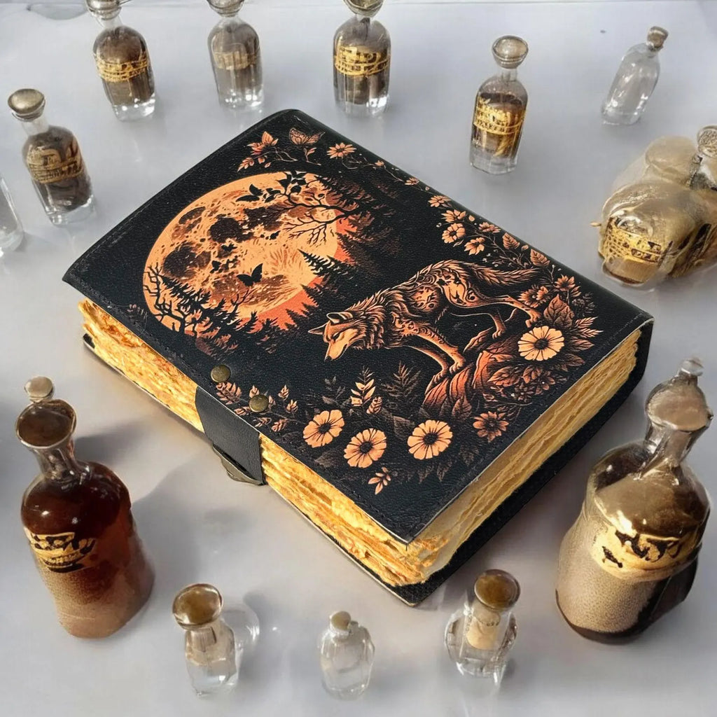 Leather Journal Notebook Wolf Print