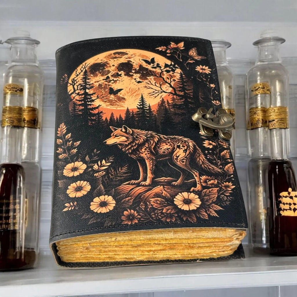 Leather Journal Notebook Wolf Print