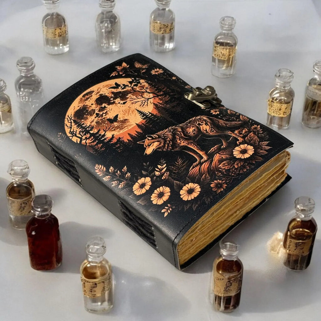 Leather Journal Notebook Wolf Print