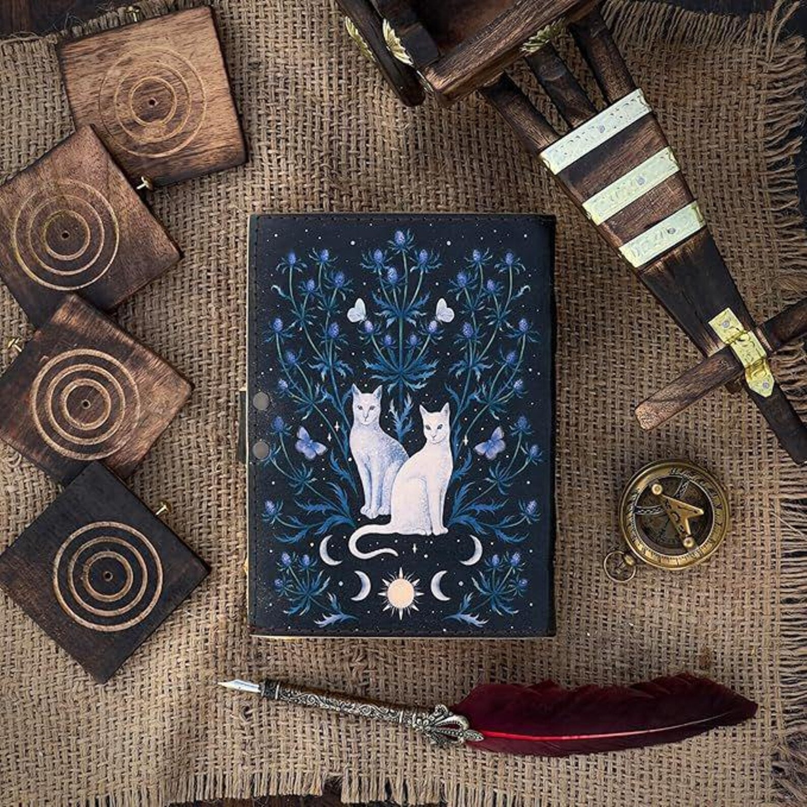 Leather Journal Notebook Cat Print