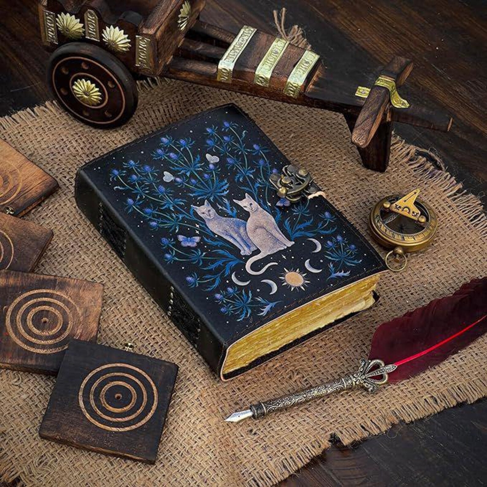 Leather Journal Notebook Cat Print