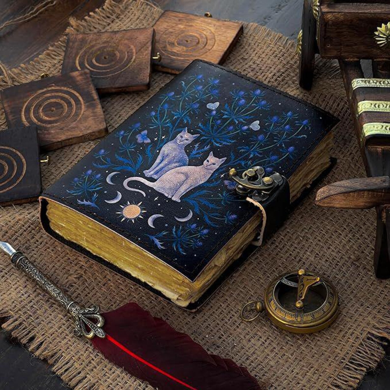 Leather Journal Notebook Cat Print