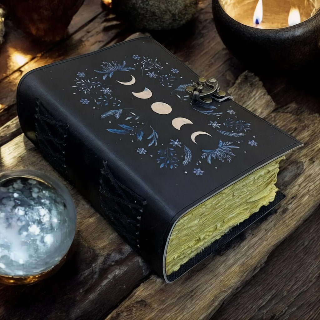 Vintage leather journal, Moon Phase Journal