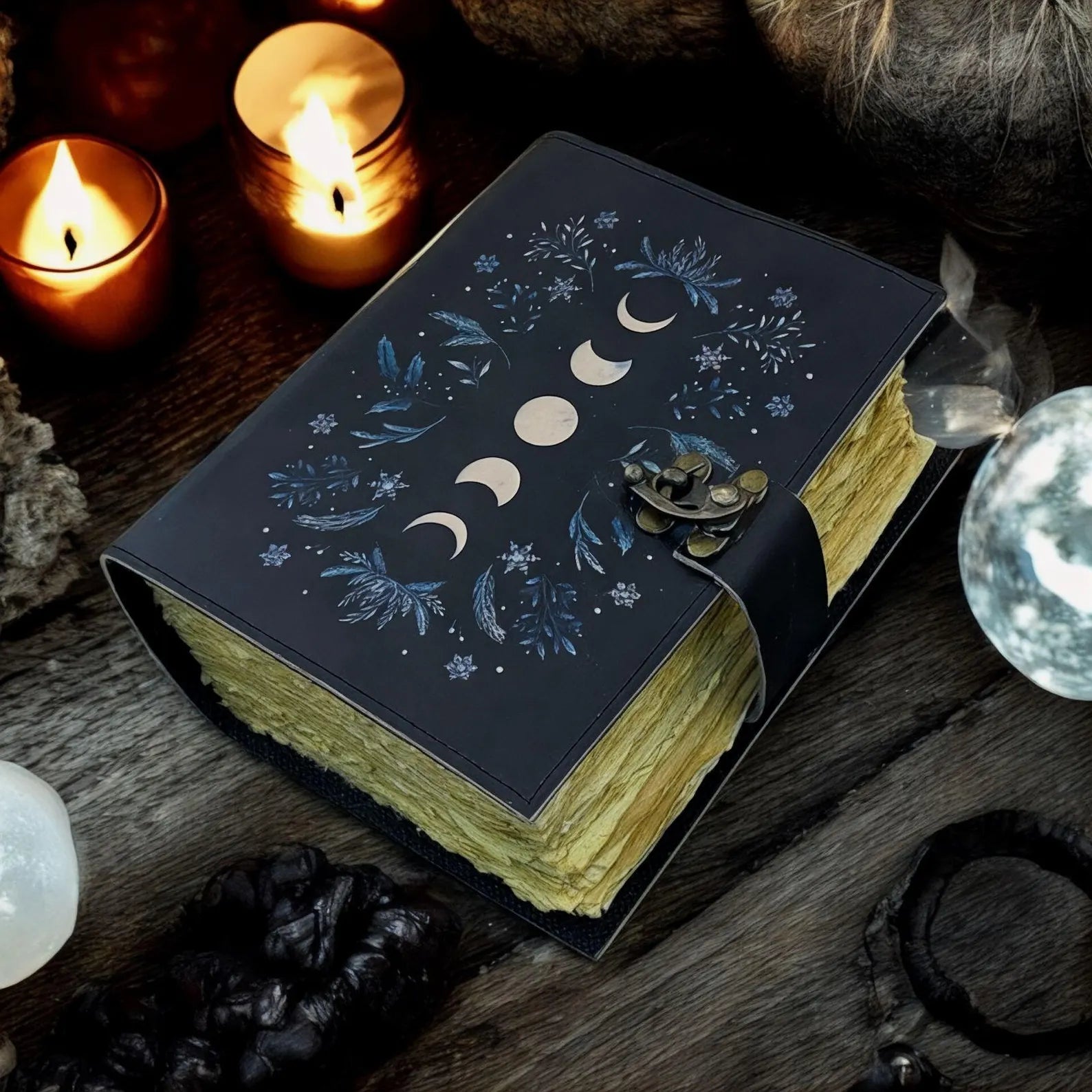 Vintage leather journal, Moon Phase Journal
