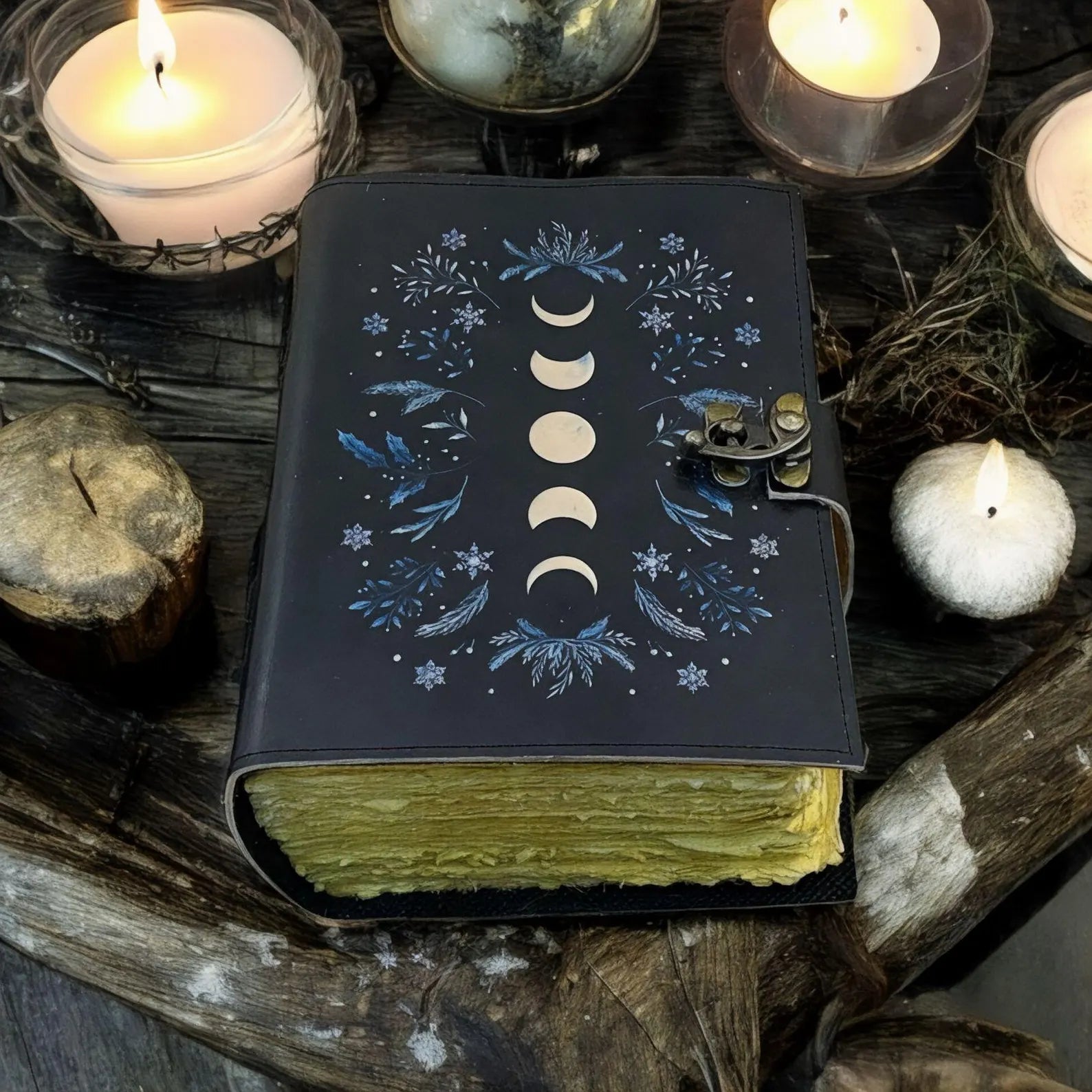 Vintage leather journal, Moon Phase Journal