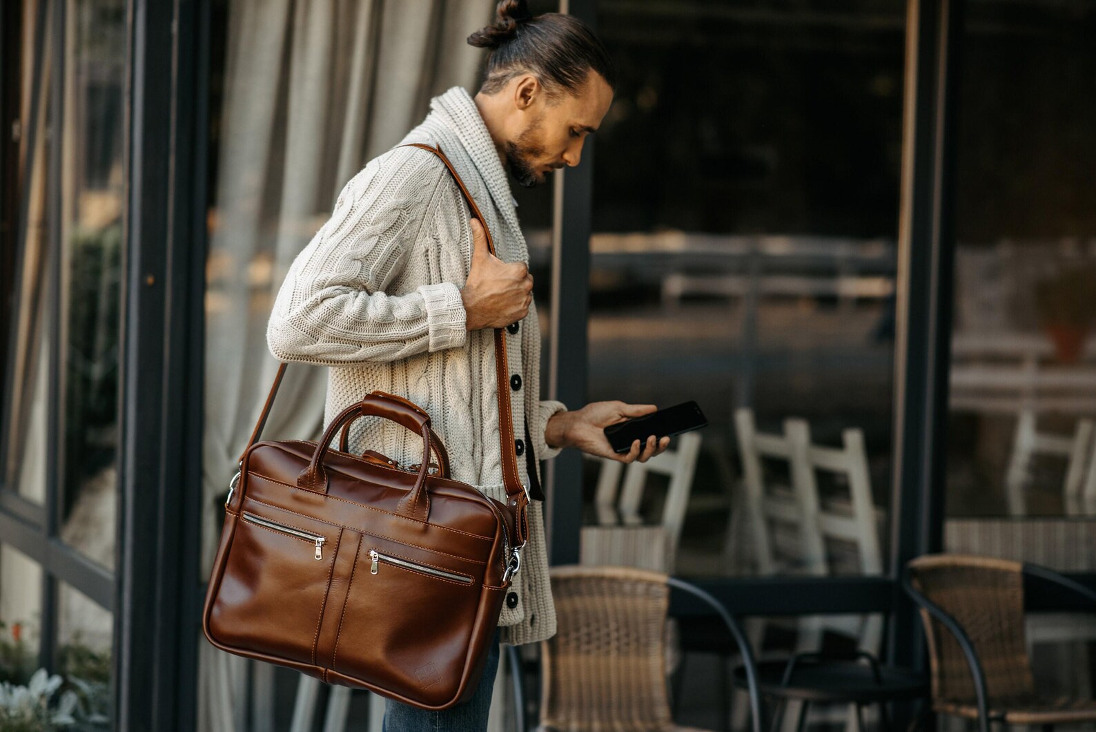 leather office briefcase, Real Leather Briefcase