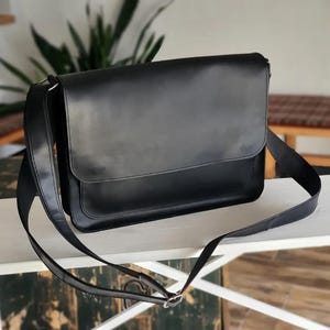 Handcrafted Black Leather Messenger Bag