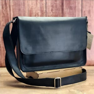 Handcrafted Black Leather Messenger Bag
