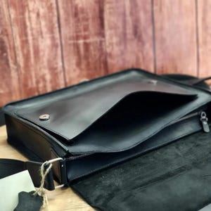 Handcrafted Black Leather Messenger Bag